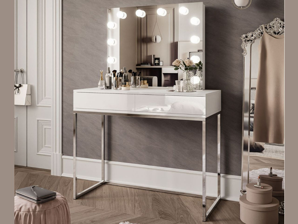 Coiffeuse glamour avec miroir et éclairage LED Brisa Brillant blanc