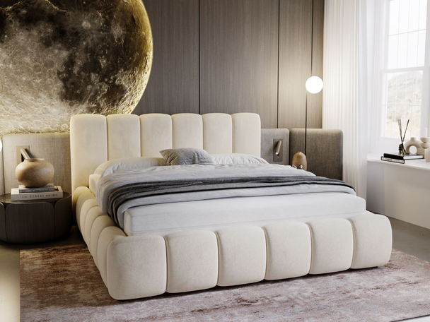 Lit Coffre rembourré avec sommier relevable 180x200 Cloud Beige