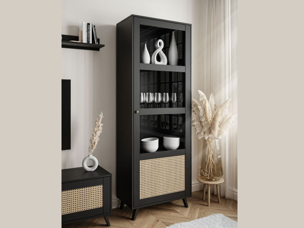 Vitrine étroite sur pied de style bohème Bellance Noir