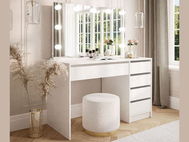 Coiffeuse avec miroir et tiroirs Melo Elite Blanc mat