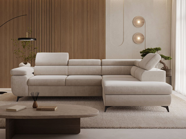 Canapé d'angle droit convertible avec coffre Argon Beige