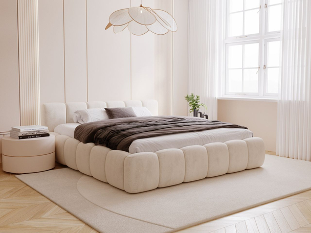 Lit Coffre rembourré avec sommier relevable 120x200 Cloud Low Beige