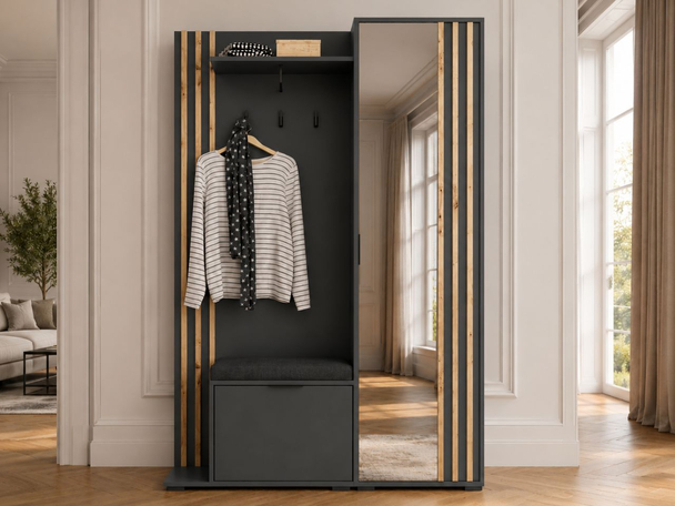 Armoire avec miroir Macron Graphite à lamelles