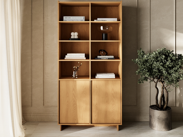 Bibliothèque avec portes Azumi Chêne caramel