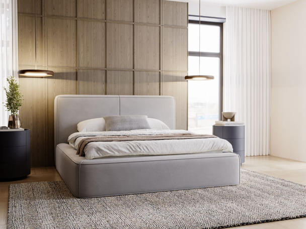 Lit Coffre rembourré avec sommier relevable 160x200 Amaro Gris