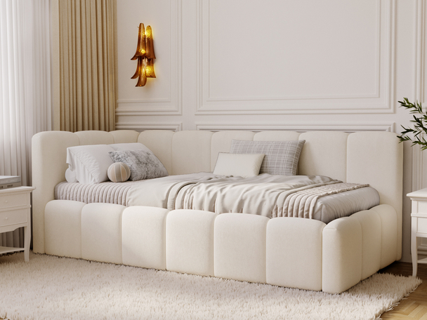 Lit adolescent 1 place avec rangement et sommier 90x200 Cloud One Beige
