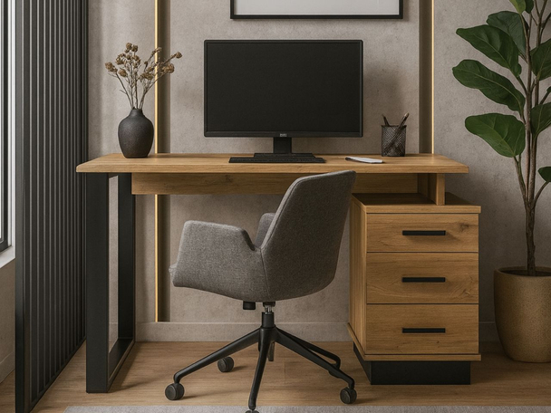 Bureau à tiroirs Lavore chêne de Wotan, noir