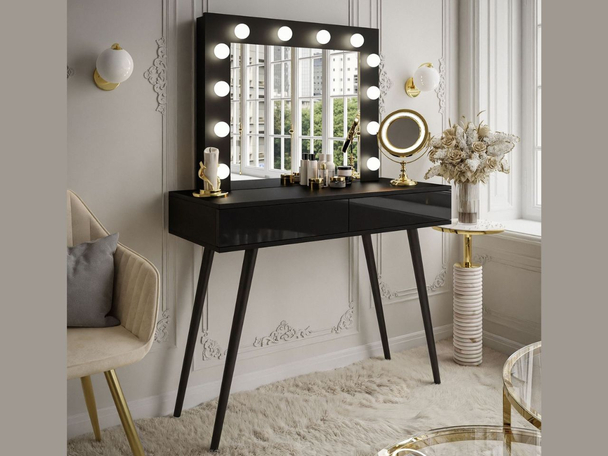 Coiffeuse avec miroir et éclairage LED Olivine Brillant noir
