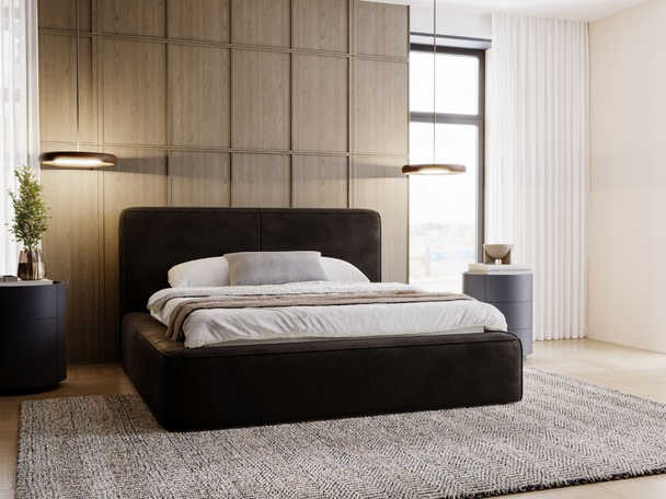 Lit Coffre rembourré avec sommier relevable 120x200 Amaro Noir