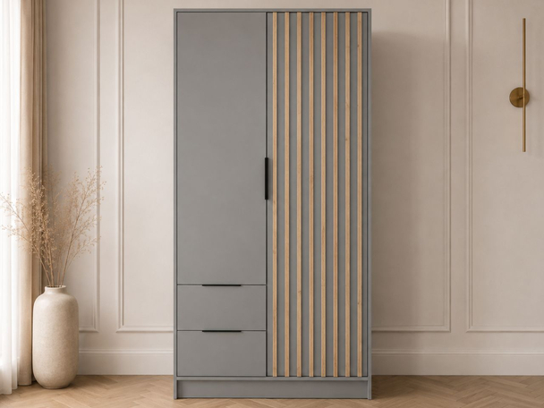 Armoire Portes Battantes Macron gris à lamelles