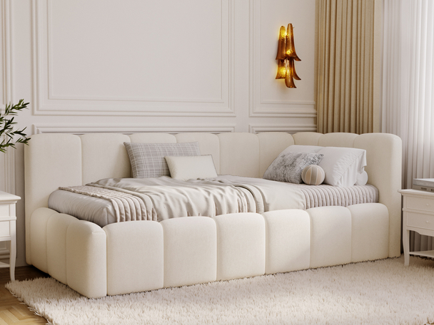 Lit adolescent 1 place avec rangement et sommier 90x200 Cloud One Beige