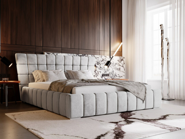 Lit Coffre rembourré avec sommier relevable 120x200 Paris Gris clair