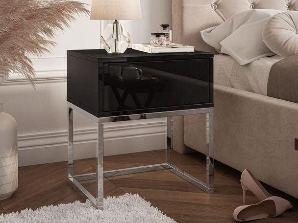 Table de chevet avec cadre en métal Brisa Brillant noir