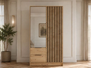 Armoire Portes Battantes Macron marron avec miroir et lamelles