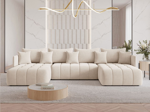 Canapé Panoramique Convertible avec Coffre Ardi U Beige