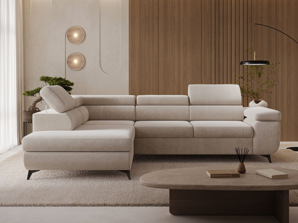 Canapé d'angle gauche convertible avec coffre Argon Beige