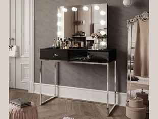 Coiffeuse glamour avec miroir et éclairage LED Brisa Brillant noir