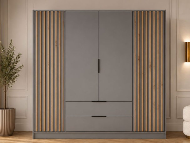 Armoire Portes Battantes Macron gris à lamelles