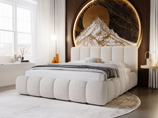 Lit Coffre rembourré avec sommier relevable 120x200 Cloud Beige