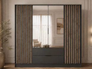 Armoire Portes Battantes Macron Graphite avec miroir et lamelles