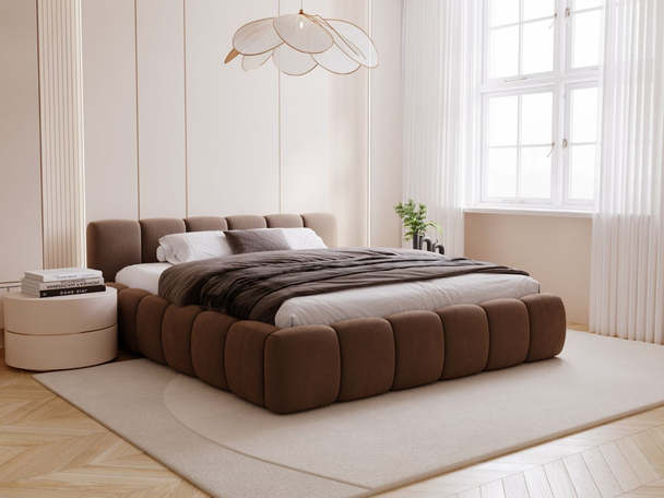 Lit Coffre rembourré avec sommier relevable 120x200 Cloud Low Marron