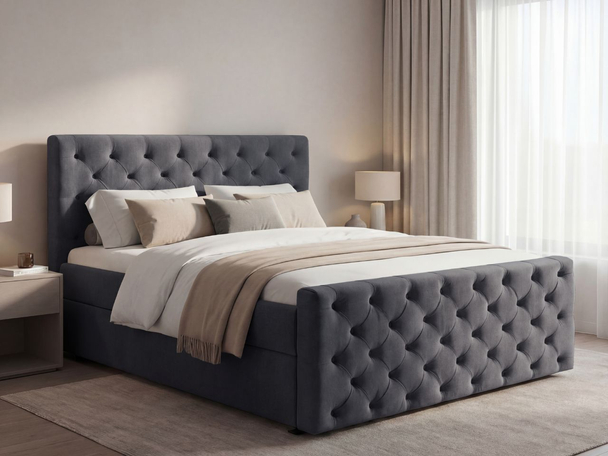 Lit Boxspring avec Coffre de Rangement 120x200 Montego Gris foncé
