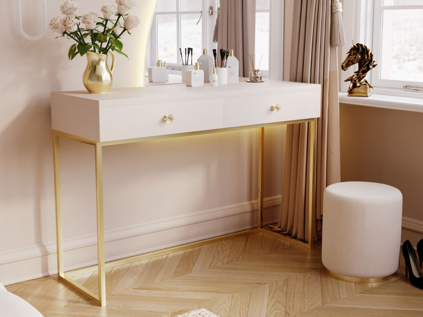 Coiffeuse à tiroirs sur un cadre doré Belleza Beige brillant