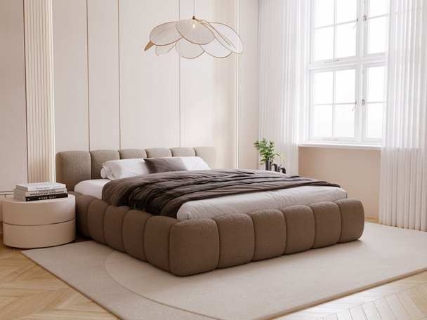Lit Coffre rembourré avec sommier relevable 180x200 Cloud Low Marron