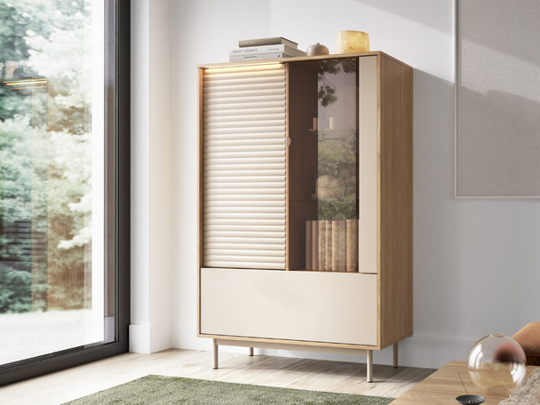 Moderne Vitrine avec LED Rapallo Cachemire, chêne huilé