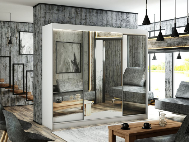 Armoire avec miroir et éclairage LED Luzio Blanc