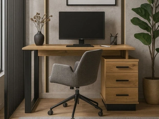 Bureau à tiroirs Lavore chêne de Wotan, noir