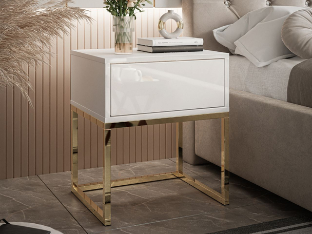 Table de chevet avec cadre en métal Brisa Brillant blanc