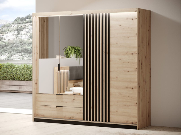Armoire à trois portes avec miroir Turia Chêne Artisan, Anthracite