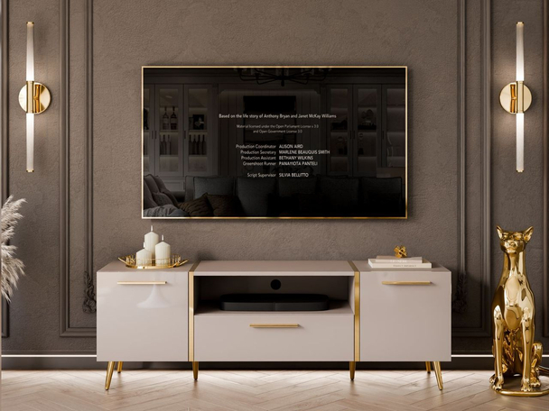Meuble TV Rangement avec Portes et Tiroir Lunelie Cachemire