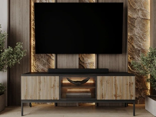 Meuble TV Rangement avec éclairage LED Noir, Marron