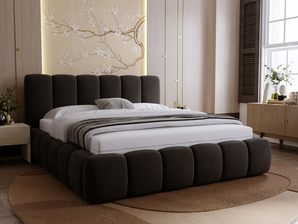 Lit Coffre rembourré avec sommier relevable 140x200 Royal Noir