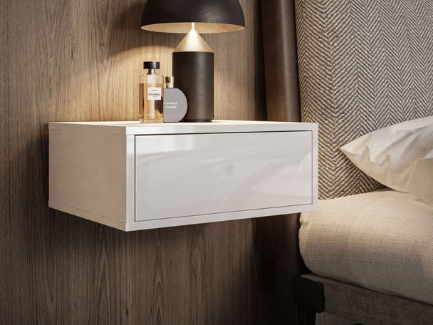 Table de chevet suspendue avec tiroir Brisa Brillant blanc