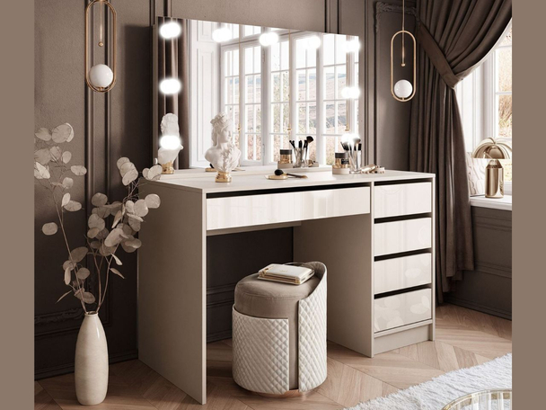 Coiffeuse avec miroir et tiroirs Melo Elite Cachemire brillant