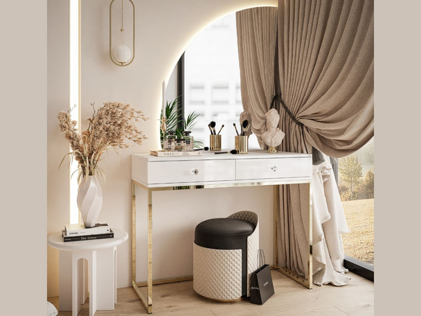 Coiffeuse latérale gauche avec tiroirs et éclairage LED Clarette Blanc brillant