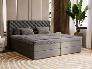 Lit Boxspring avec Coffre de Rangement 140x200 Bergamo Gris foncé
