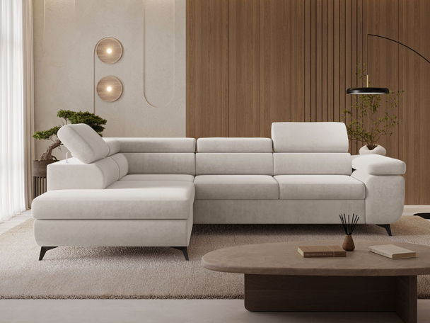 Canapé d'angle gauche convertible avec coffre Argon Beige clair