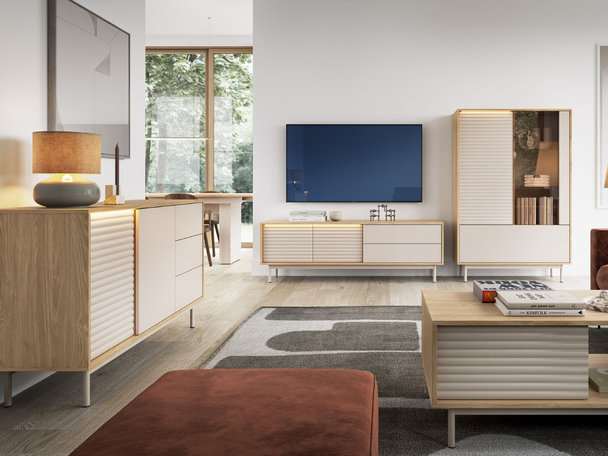 Ensemble de meubles de salon avec éclairage LED Rapallo Cachemire, chêne huilé