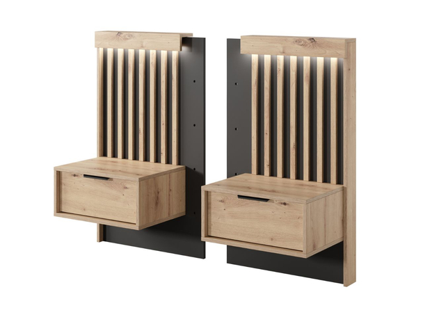 Ensemble de deux tables de chevet Turia Chêne Artisan, Anthracite