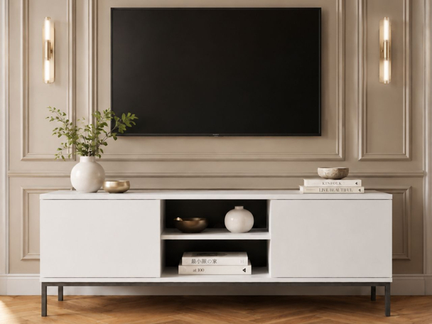 Meuble TV Rangement Soroko Blanc