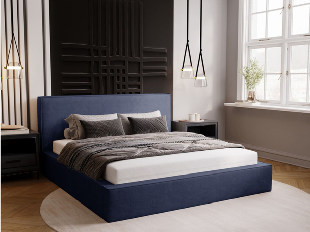 Lit Coffre rembourré avec sommier relevable 120x200 Monaco Bleu