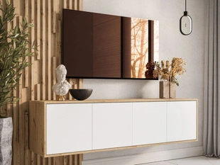 Meuble TV suspendu sous le téléviseur Vivance Blanc, Chêne Artisan