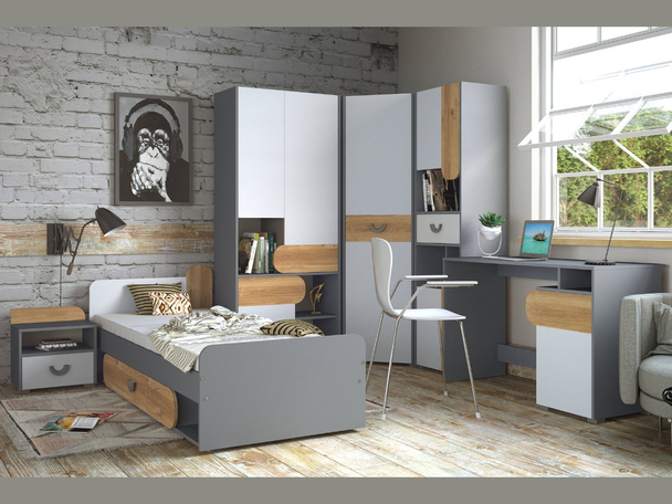 Un ensemble de meubles pour une chambre d'adolescent Casa Chêne de Nash, blanc, gris