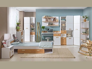 Un ensemble de meubles pour une chambre d'adolescent Lindo Blanc, chêne Nash
