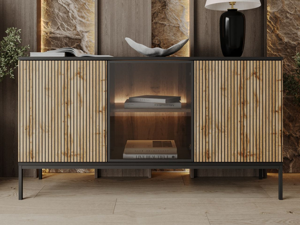 Commode de Rangement avec éclairage LED Deo noir, marron
