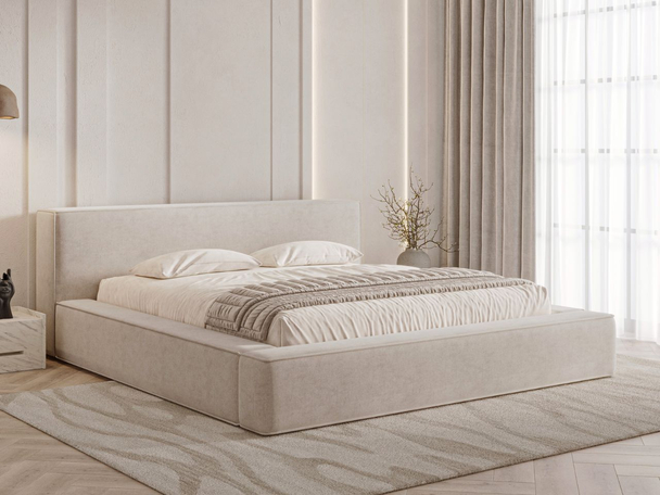 Lit Coffre rembourré avec sommier relevable 180x200 Mali Beige